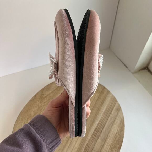 VS Y2K Pink Velour Velvet Bow Sequin Embellished Almond Toe Mules - 7 - Picture 5 of 10